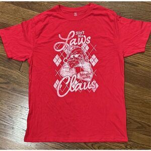 Funny Santa T-Shirt Men’s Sz L ‘Ain’t No Laws Hangin With Claus’ Red & White